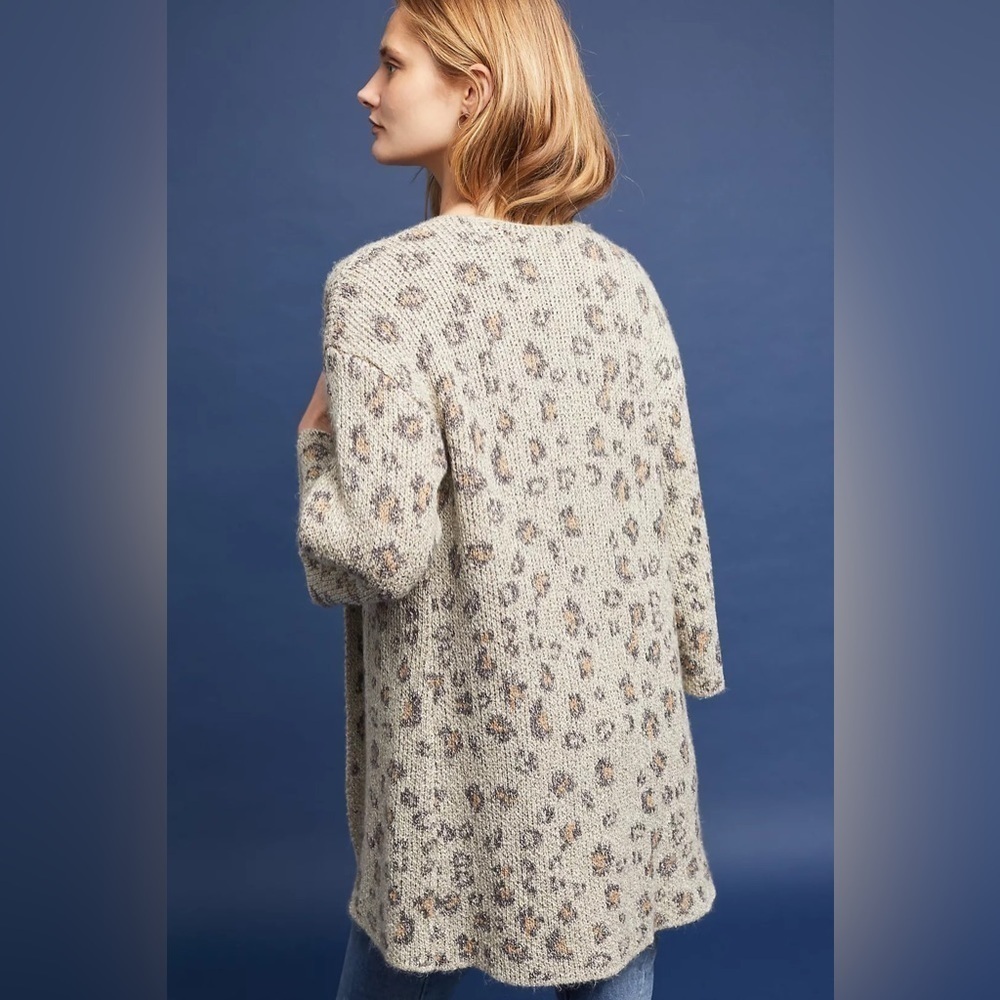 Anthropologie Cupcakes and Cashmere Jacquard Leopard Knit Cardigan Animal Print - Picture 10 of 10